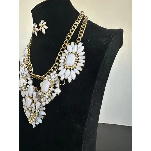 Stunning White Statement Necklace and Earring Set - Rhinestone & Acrylic Design - Picture 6 of 7